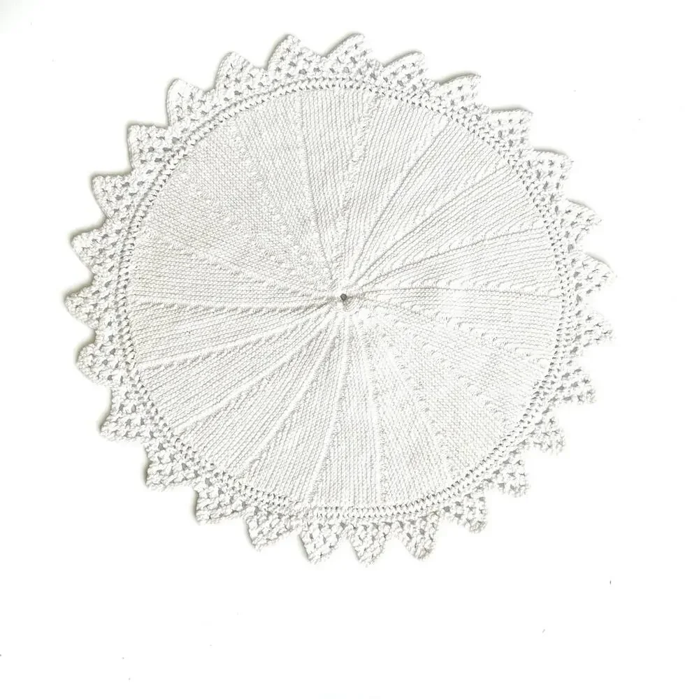 Doily Round White Knit Centerpiece Crochet Lace Edge Table Mat Trivet Cottage